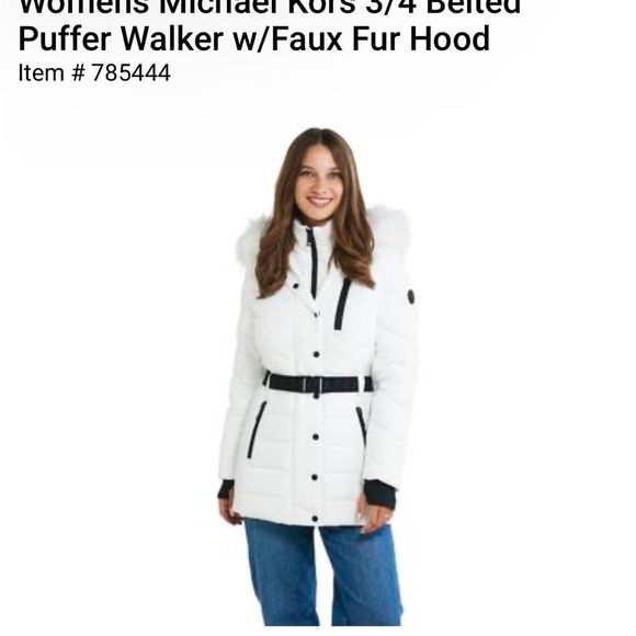 NWT Womens Michael Kors 3/4 Belted Puffer Walker w/Faux Fur Hood - Picture 2 of 6